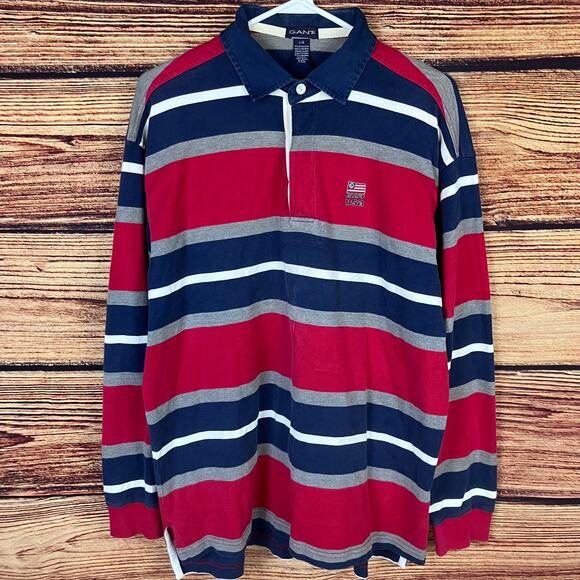 Vintage 1990s Gant USA Striped Rugby Long Sleeve Shirt - Picture 1 of 7